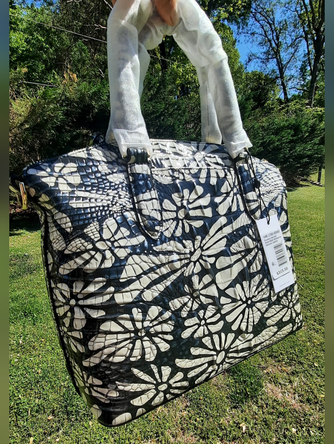 Brand New Daisy Batik Crocodile Embossed Black And White Tote Bag